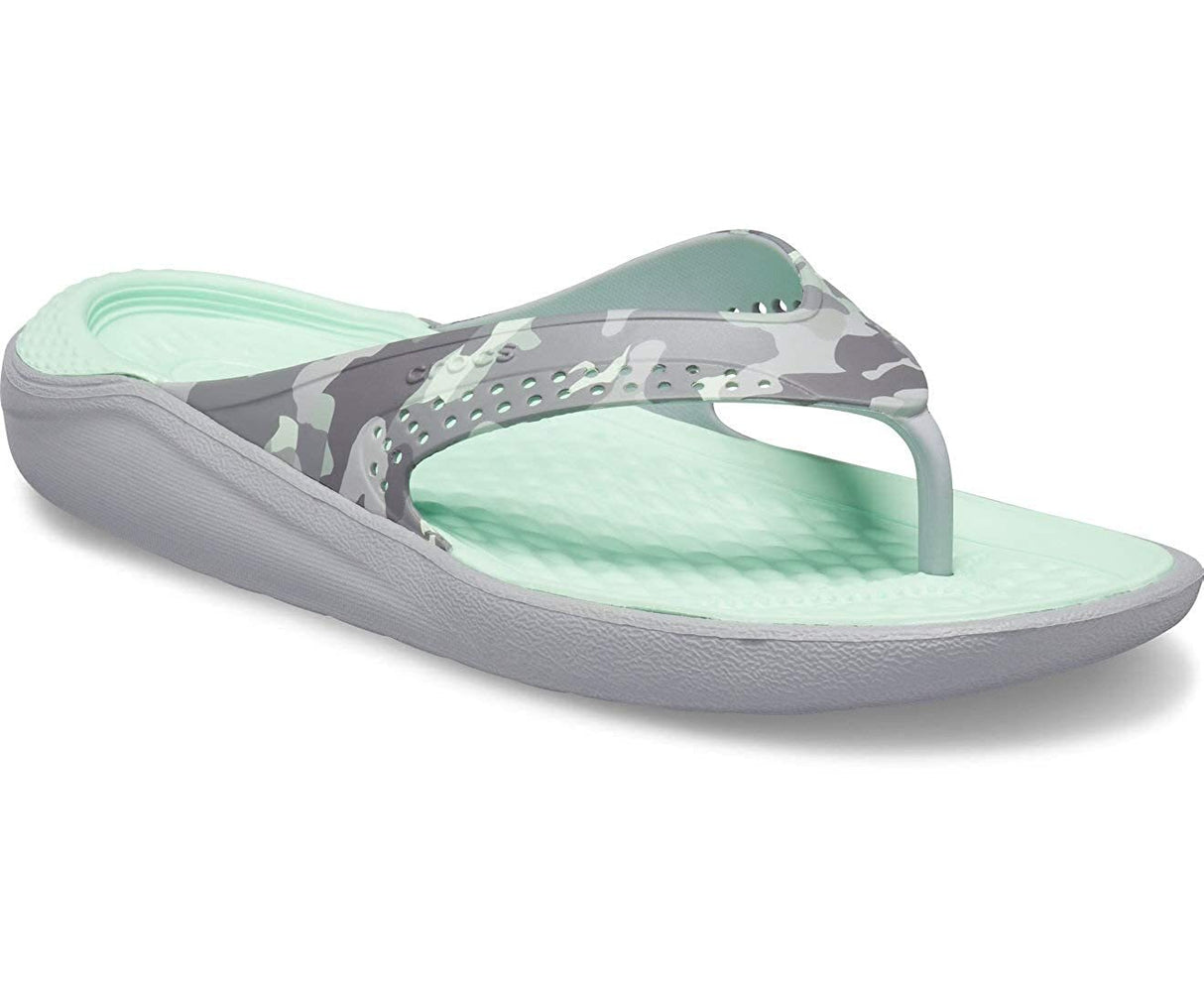 Crocs Adult LiteRide Printed Camo Flip Flops Thongs Slip On Slides - Mint/Light Grey