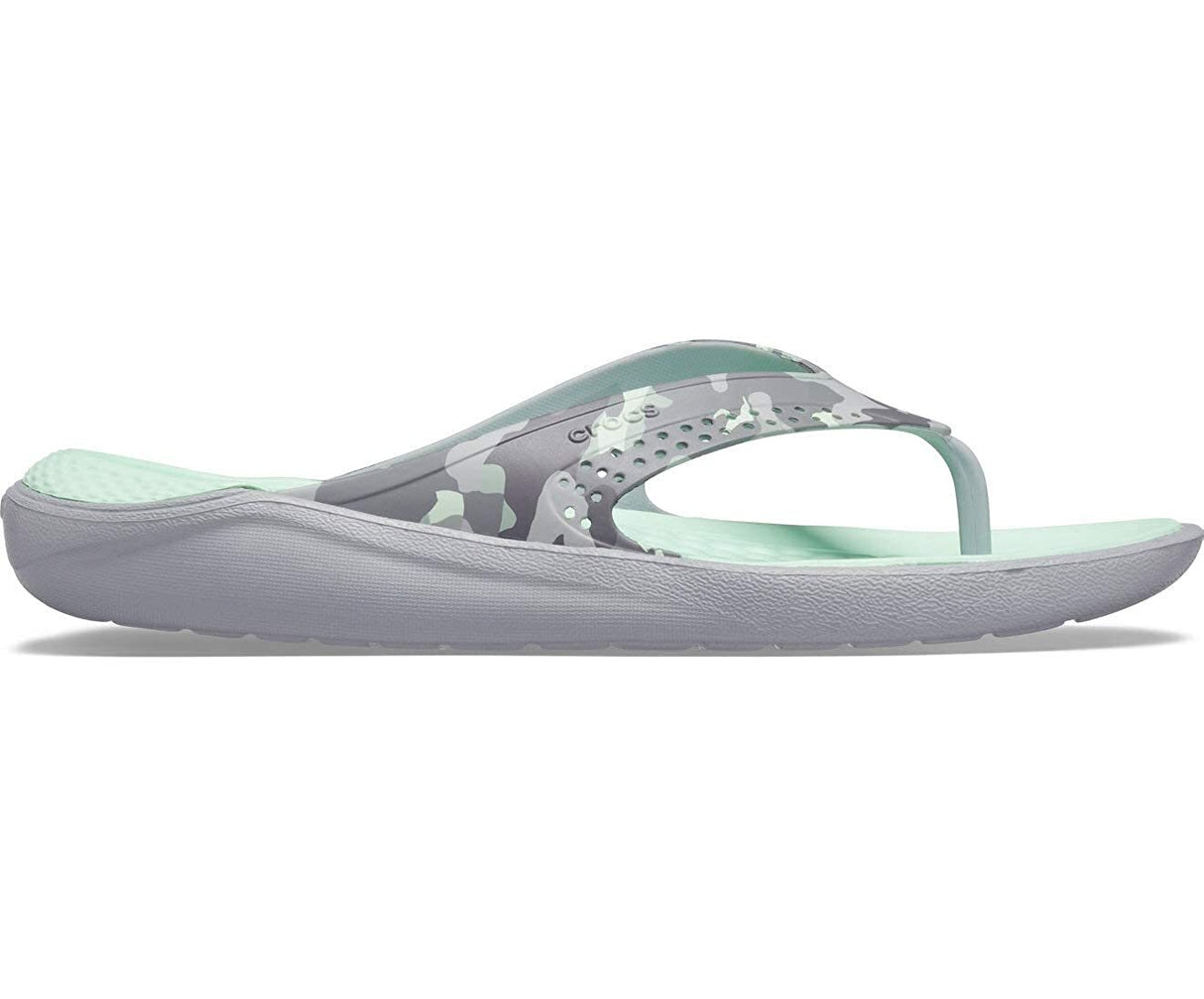 Crocs Adult LiteRide Printed Camo Flip Flops Thongs Slip On Slides - Mint/Light Grey