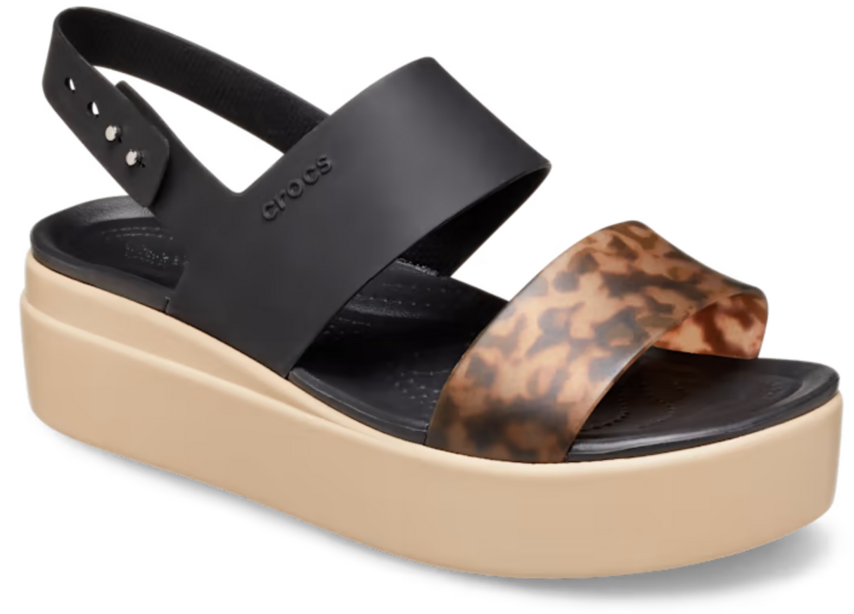 Crocs Womens Brooklyn Tortoise Low Wedge Lightweight Sandals - Black/Multi