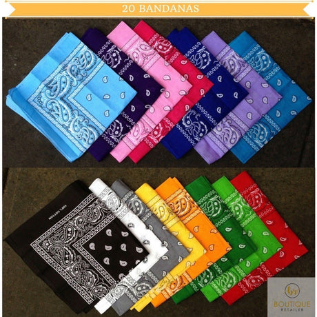 20x BANDANA Paisley 100% COTTON Head Wrap Durag Bandanna Scarf Mask BULK - Assorted Colour Pack