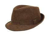 CLASSIC TRILBY HAT Fedora Felt Cap Herringbone Gangster - Brown