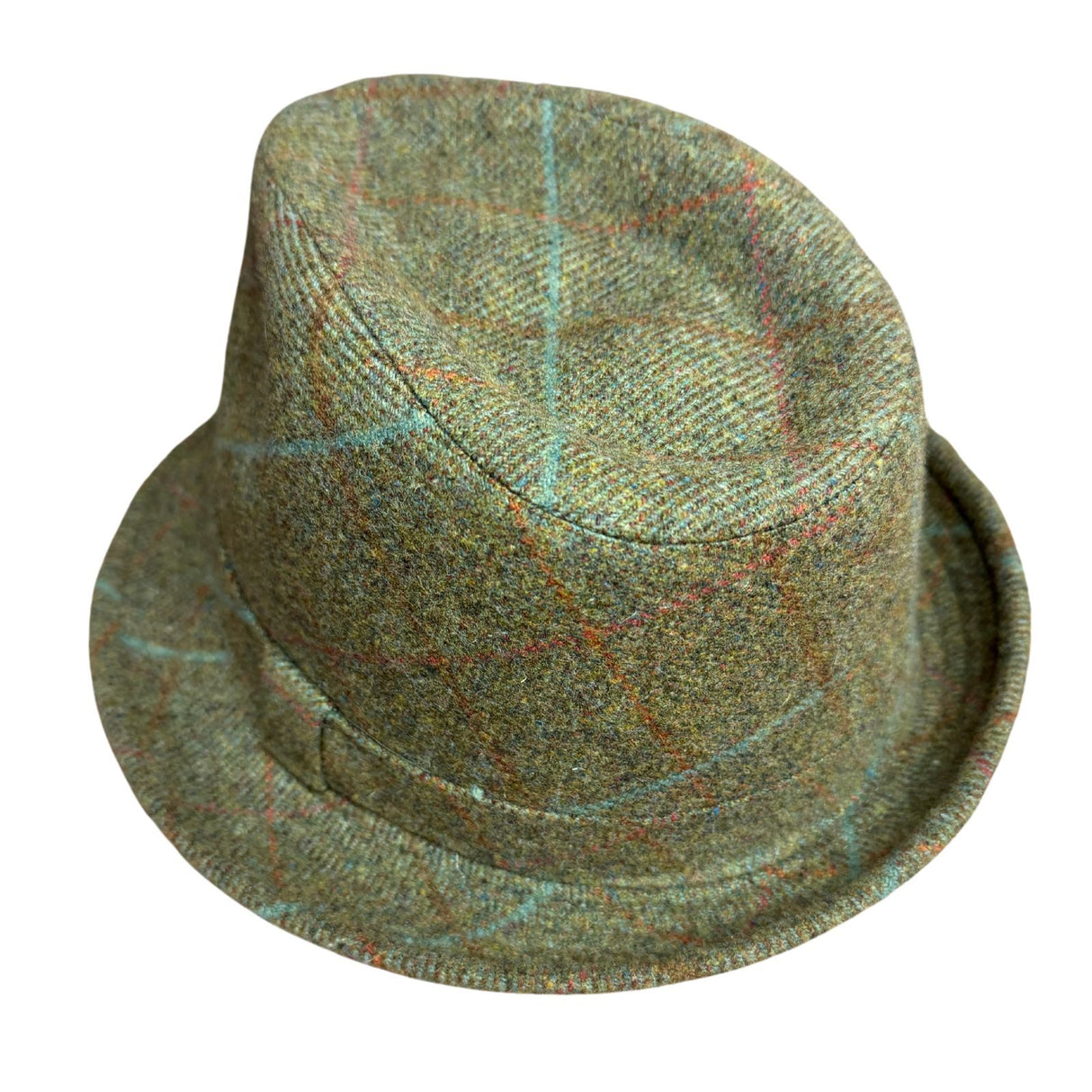 Mens Pure Wool Tweed Hat Trilby Hat in Lichen Green