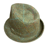 Mens Pure Wool Tweed Hat Trilby Hat in Lichen Green