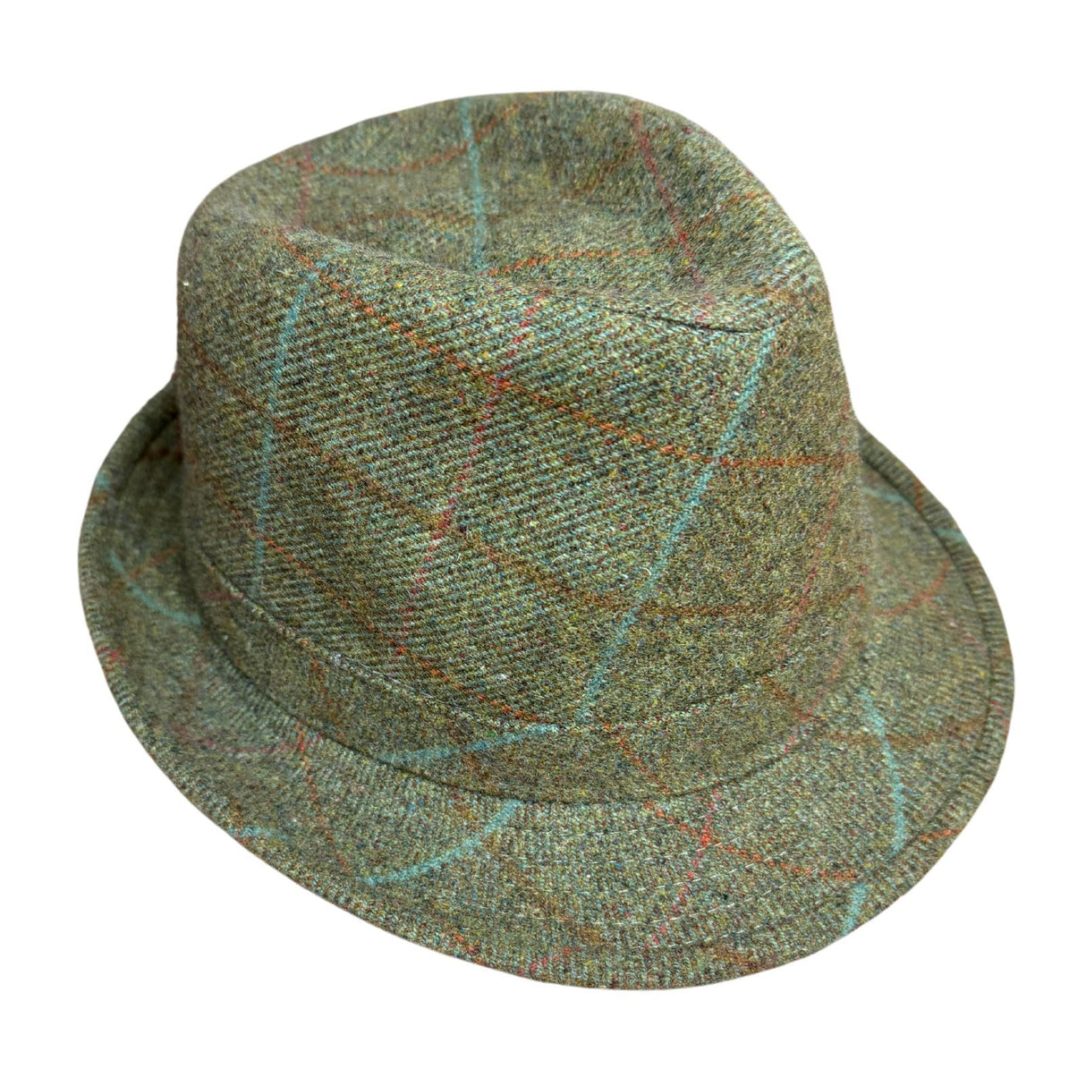 Mens Pure Wool Tweed Hat Trilby Hat in Lichen Green