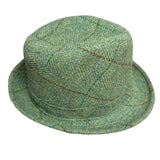 Mens Pure Wool Tweed Hat Trilby Hat in Sage Green