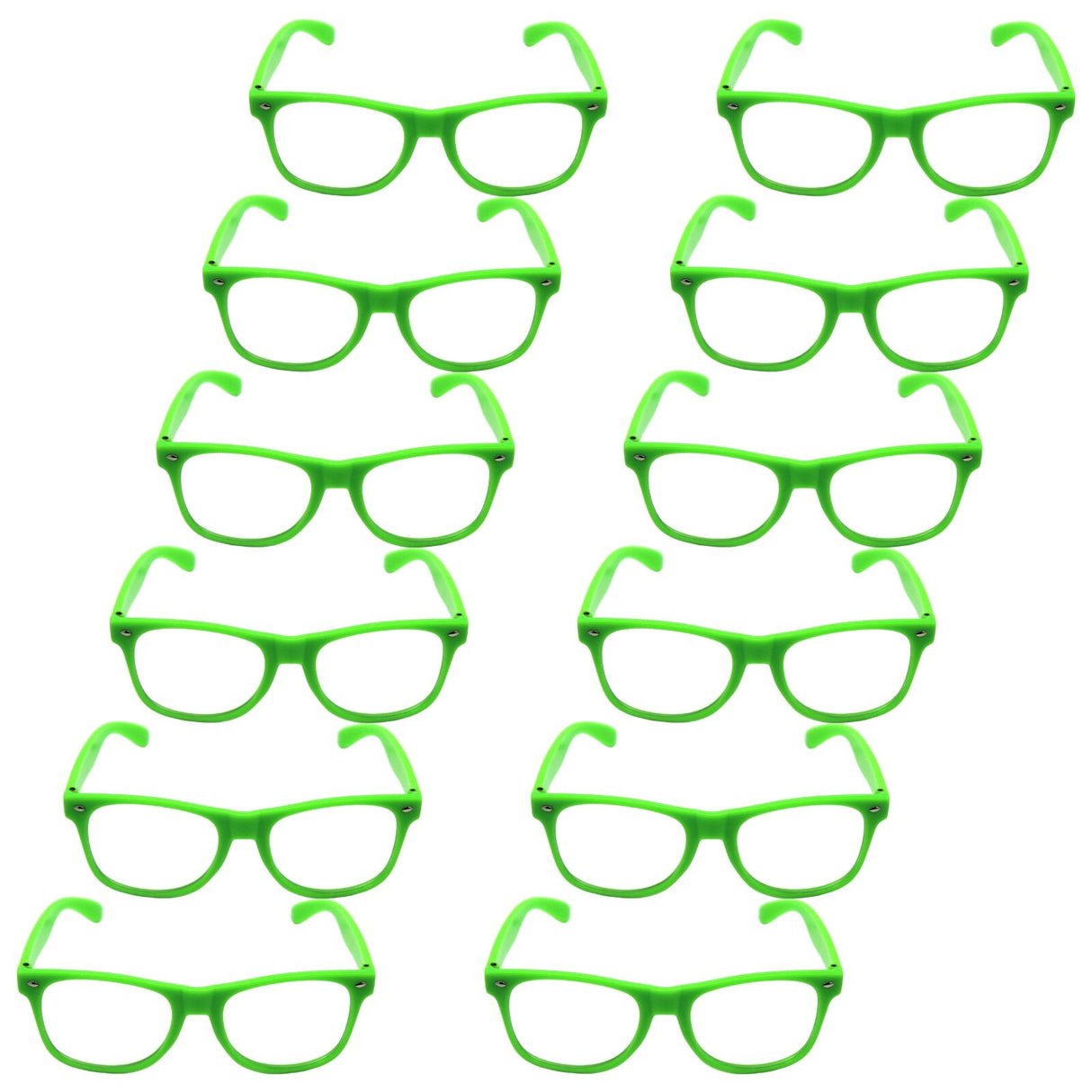 12x Green Party Glasses w/ Clear Lenses – Fun 80s Australia Day Costume Glasses