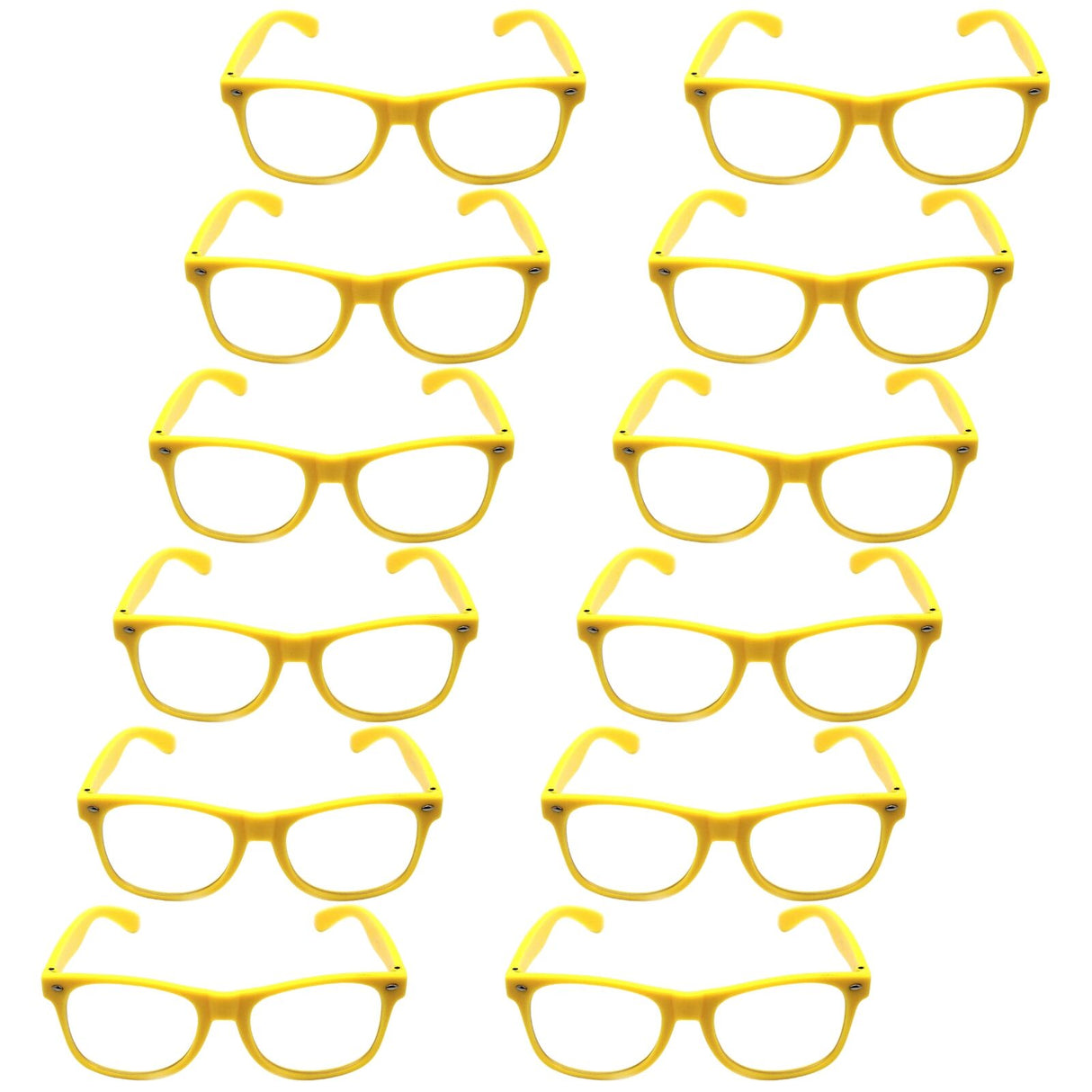 12x Yellow Party Glasses w/ Clear Lenses – Fun 80s Australia Day Costume Glasses