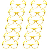 12x Yellow Party Glasses w/ Clear Lenses – Fun 80s Australia Day Costume Glasses