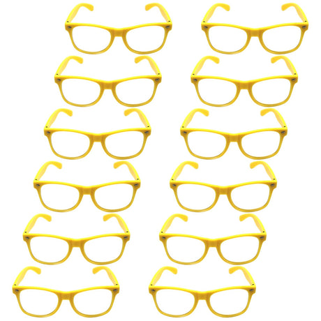 12x Yellow Party Glasses w/ Clear Lenses – Fun 80s Australia Day Costume Glasses