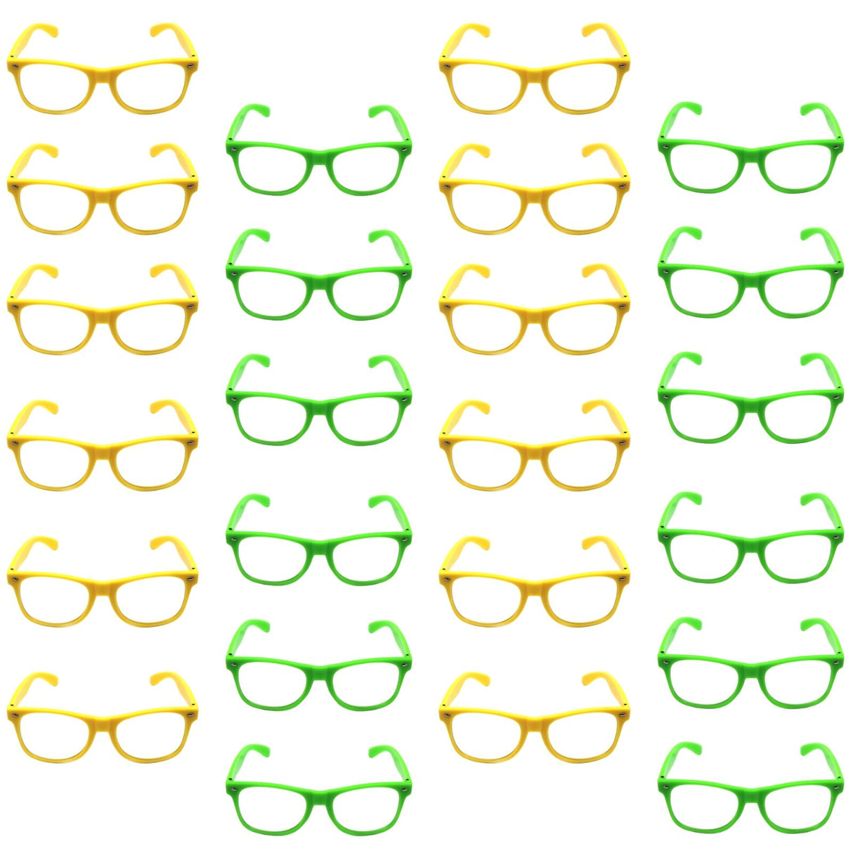 Green and Yellow Party Glasses with Clear Lenses – Fun 80s Australia Day or Costume Glasses (Set of 24)