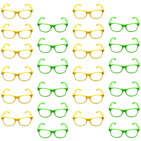 Green and Yellow Party Glasses with Clear Lenses – Fun 80s Australia Day or Costume Glasses (Set of 24)