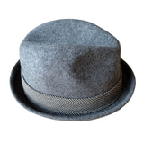 Mens 100% Lana Wool Felt Stingy Brim Trilby Hat w Band in Grey