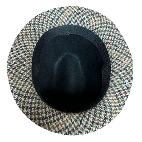 100% Wool Tweed Downbeat Brim Hat with Peacock Feather Trilby 56cm