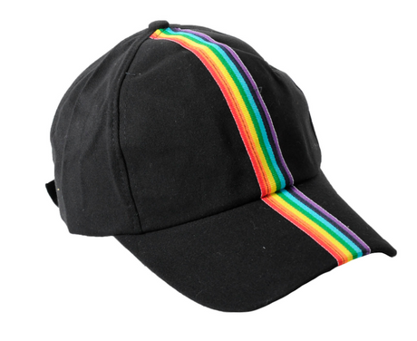 Baseball Cap Hat with Rainbow Stripe Lesbian Gay Pride LGBT - Black