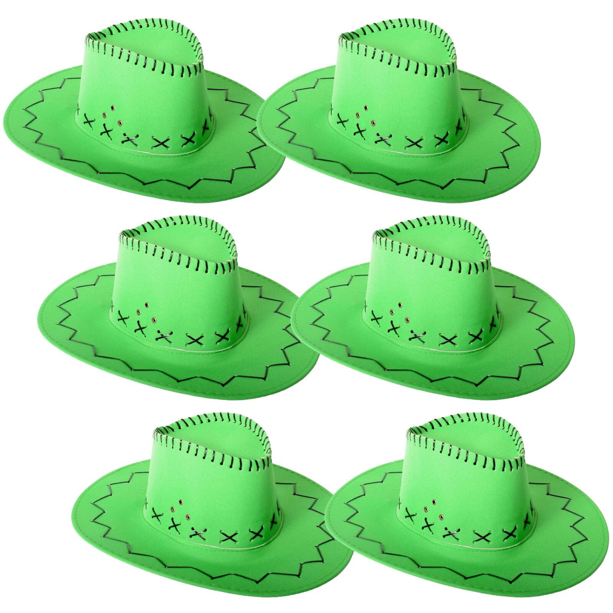 6x Fluro Green Cowboy Hat with Adjustable Chin Cord – Fun Western-Themed Australia Day