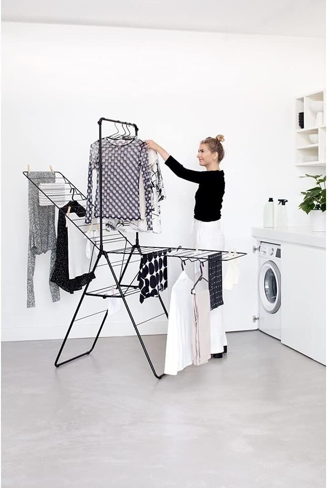 BRABANTIA 25m Hang On Drying Rack in Black Drying Airing Rack Clothing Horse Stand