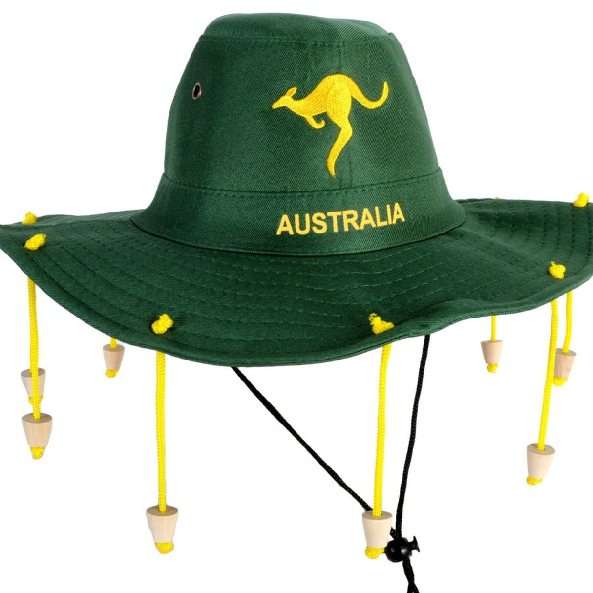 Australian Cork Hat – Green with Gold Kangaroo Embroidery Aussie Australia Day