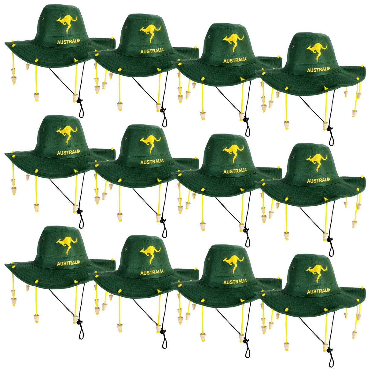 12x Australian Cork Hat – Green with Gold Kangaroo Embroidery Aussie Australia Day