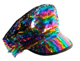 Deluxe Sequin Cap Hat Lesbian Gay Pride LGBT Mardi Gras - Reversible Rainbow/Silver