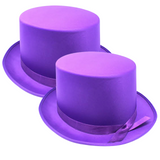 2x SATIN TOP HAT Costume Party Cap Fancy Dress Trilby Fedora One Size - White