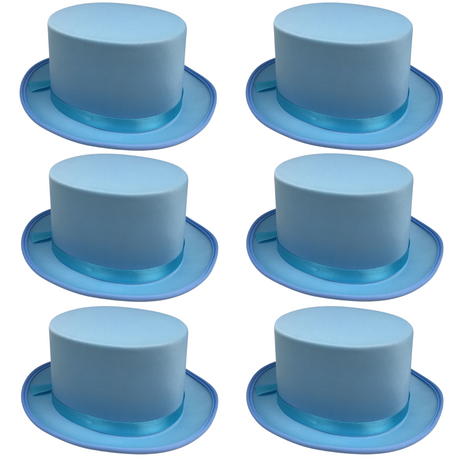 6x SATIN TOP HAT Costume Party Cap Fancy Dress Trilby Fedora One Size BULK - White