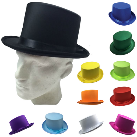 6x SATIN TOP HAT Costume Party Cap Fancy Dress Trilby Fedora One Size BULK - Assorted Colours Pack