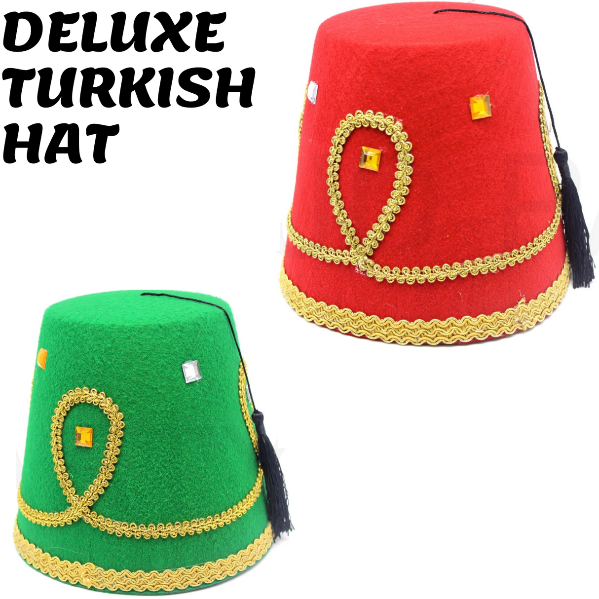 DELUXE TURKISH HAT Red Green Fez Tarboosh Dress Up Costume Party Moroccan - Green