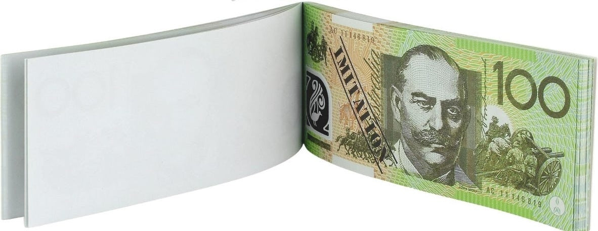 100 Dollar Australian Souvenir Note Pad Fake AUD Money - 1 Pack of 50 Sheets