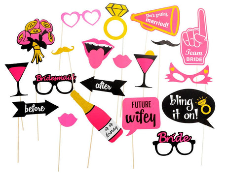 20x Bride To Be Photo Booth Props Hens Bridal Party Bachelorette Selfie - Hot Pink