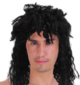 Mens Rock Hip Hop Wig Punk Rockstar 80s Party Costume Dude Bogan Curly - Black