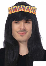 Mens INDIAN WIG Native American Fancy Dress Party Costume Hair Headdress