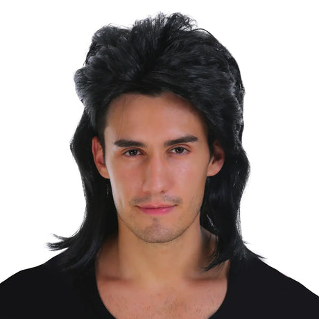 Mullet Wig 80s Party Costume Rock Bogan Punk 70s 90s Hair - Black