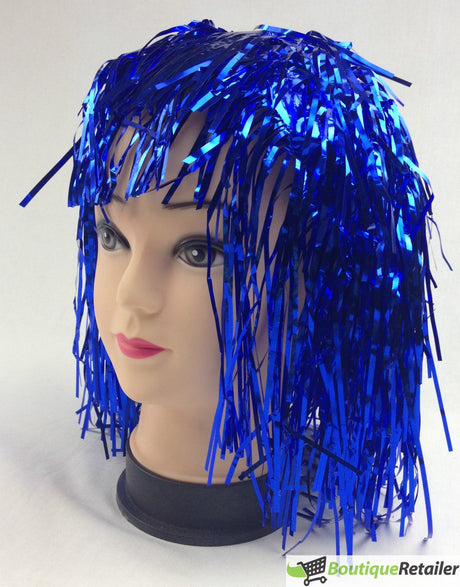 Tinsel Metallic Wig 70s 50s 20s Costume Mens Womens Unisex Disco Fancy Dress Up - Hot Pink