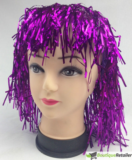 Tinsel Metallic Wig 70s 50s 20s Costume Mens Womens Unisex Disco Fancy Dress Up - Silver