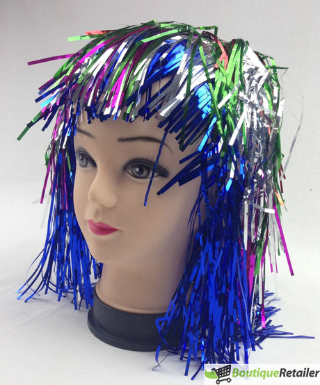 Tinsel Metallic Wig 70s 50s 20s Costume Mens Womens Unisex Disco Fancy Dress Up - Red