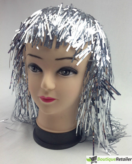 Tinsel Metallic Wig 70s 50s 20s Costume Mens Womens Unisex Disco Fancy Dress Up