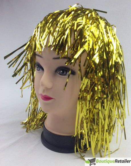 Tinsel Metallic Wig 70s 50s 20s Costume Mens Womens Unisex Disco Fancy Dress Up - Purple