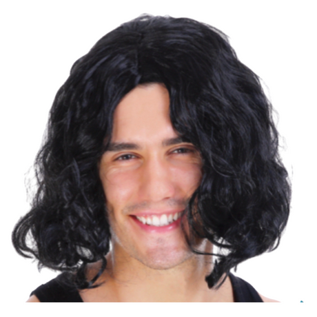 MENS WAVY WIG Curly Long Hair Disco Punk Rock Party Costume 60s 70s - Brown