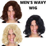 MENS WAVY WIG Curly Long Hair Disco Punk Rock Party Costume 60s 70s