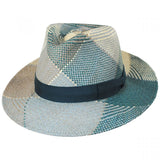 Bailey Mens Giger Straw Hat Trilby Fedora Made in USA - Blue Surf Plaid