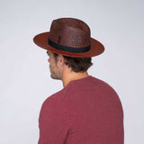 Bailey Mens Stallworth Straw Hat Trilby Fedora Made in USA - Deep Red/Black