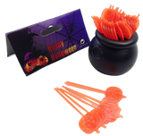 HALLOWEEN Cauldron Cupcake Party Picks Plastic Decoration Pumpkin Toothpicks - Orange