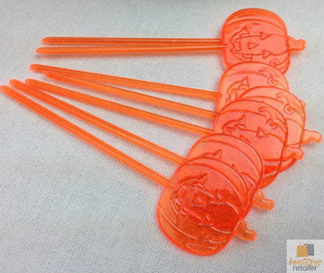 HALLOWEEN Cauldron Cupcake Party Picks Plastic Decoration Pumpkin Toothpicks - Orange