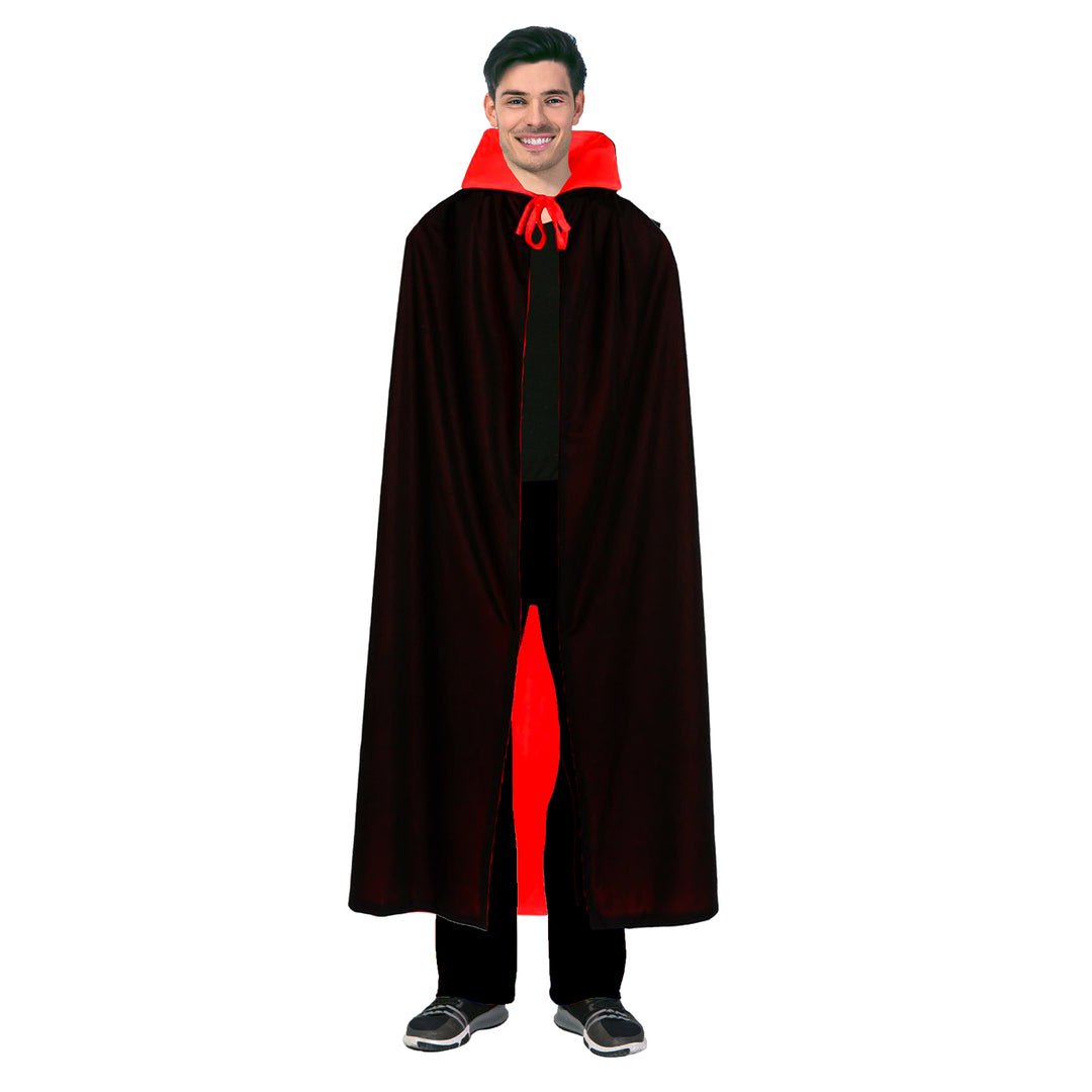 Adult Vampire Collared Cape Halloween Long Cloak Coat Party Costume in Red/Black