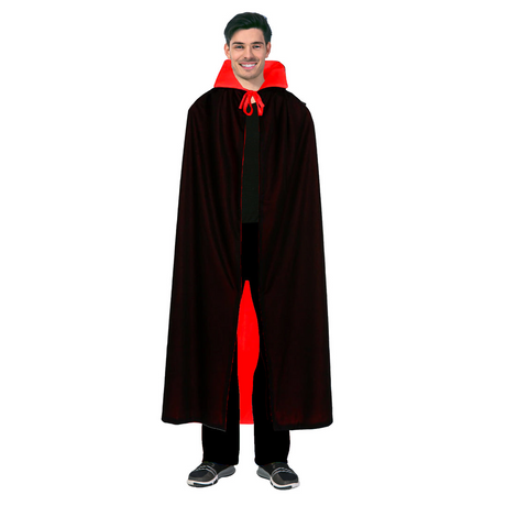 Adult Vampire Collared Cape Halloween Long Cloak Coat Party Costume in Red/Black