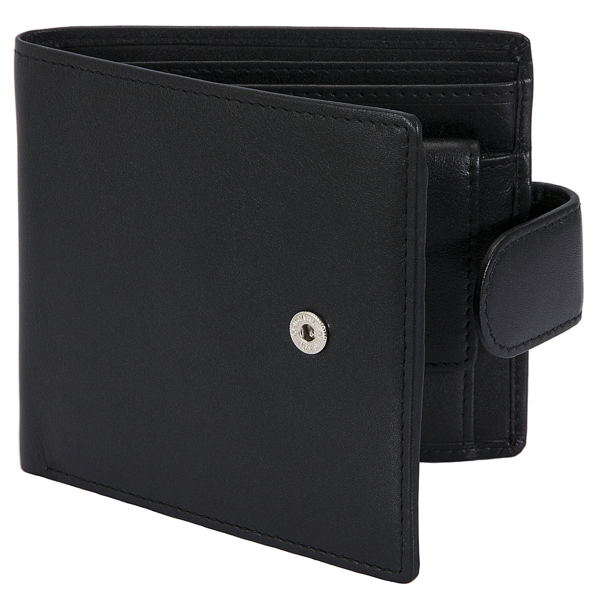 Nappa Leather Billfold Coin Pocket Wallet with RFID Protection in Black