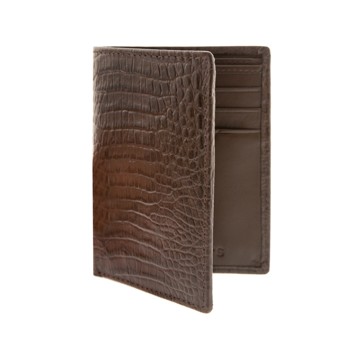 Dents Mens Crocodile Print Leather Credit Card Holder-Brown