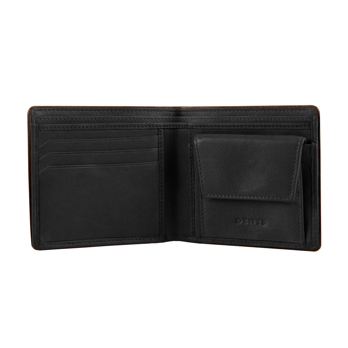 Dents RFID Two-Colour Pebble Grain Leather Bifold Wallet with Coin Purse - Black