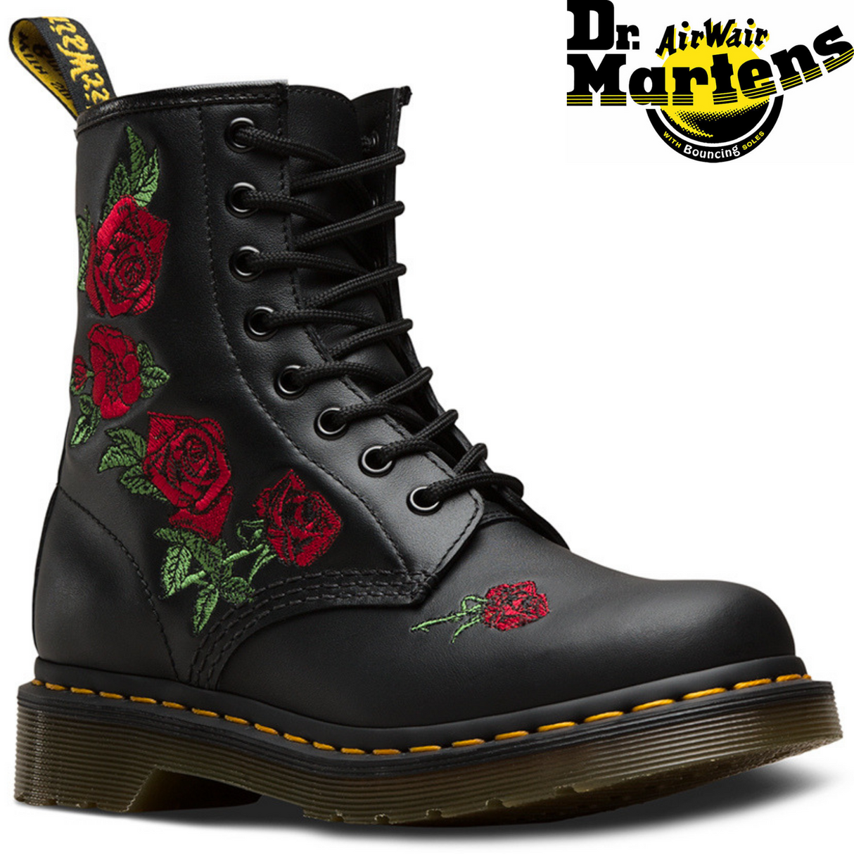 Dr. Martens 1460 Vonda Boots 8 Eye Floral Womens Shoes - Black