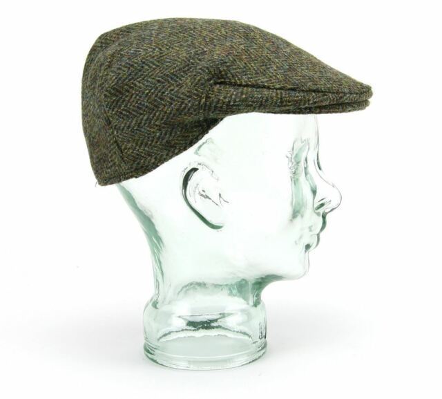 Harris Tweed Mens Hat Made in UK Driving Fishing Flat Cap Ivy - Green/Blue/Yellow